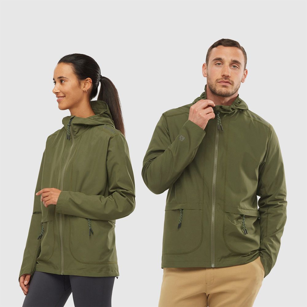 Salomon Singapore Mens Wind Breakers - OUTLIFE PACKABLE SHELL U Olive | 40286-HBGP